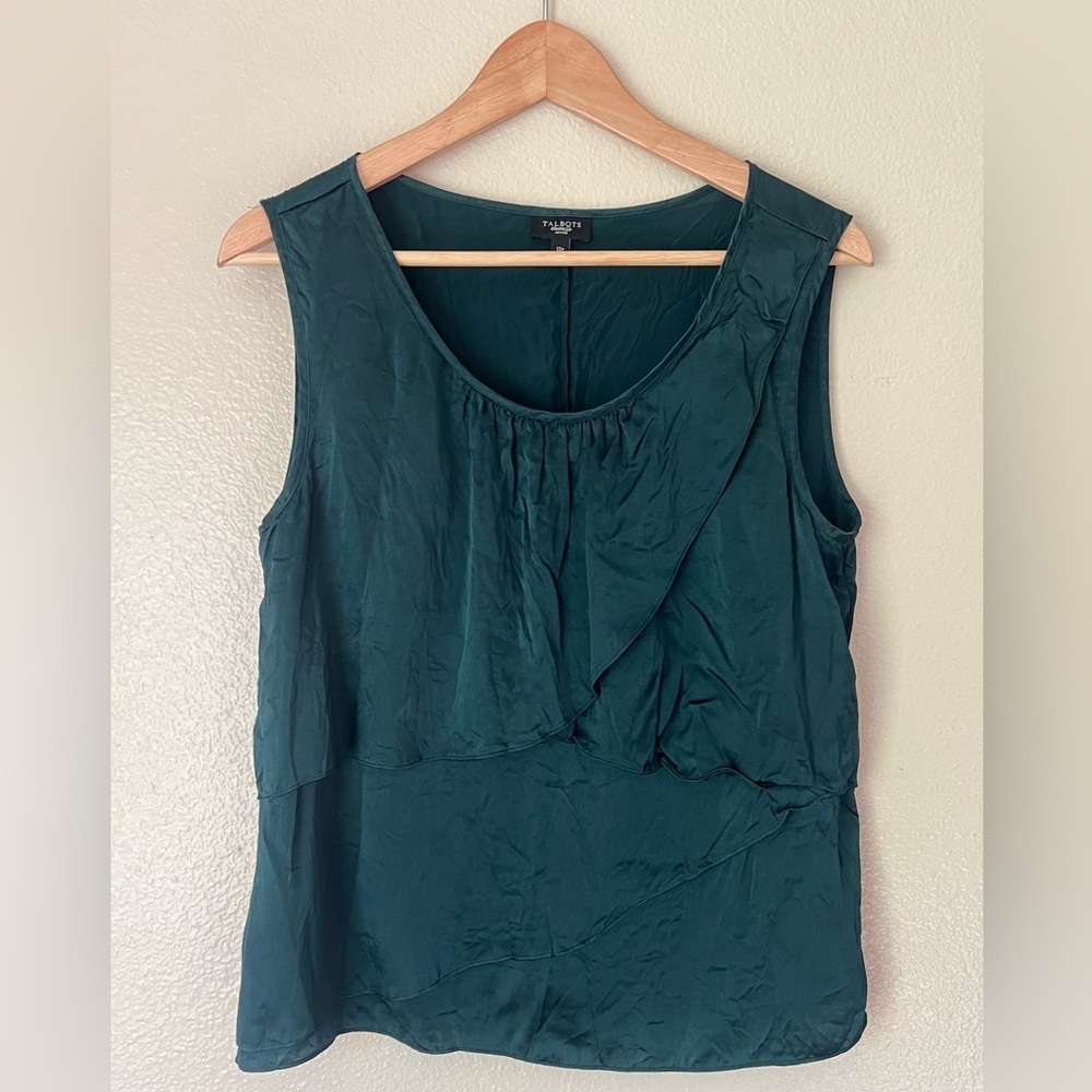 Talbots Petite Green Sleeveless Silk Blouse